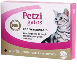 Vermífugo Palatável Ceva Petzi Gatos 600 mg - 4 Comprimidos